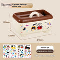 Cartoon style desktop storage organiser with multiple compartments including pen holders, storage boxes and flap trash can