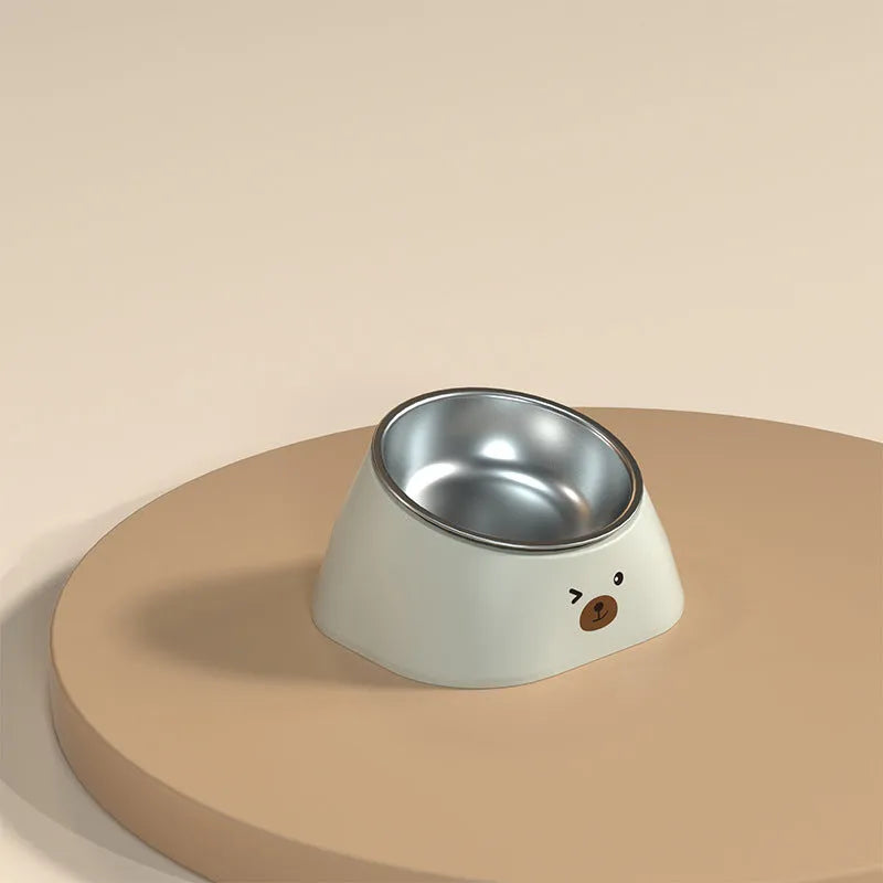 15 degree tilted stainless steel pet bowl with polypropylene base for cervical spine protection