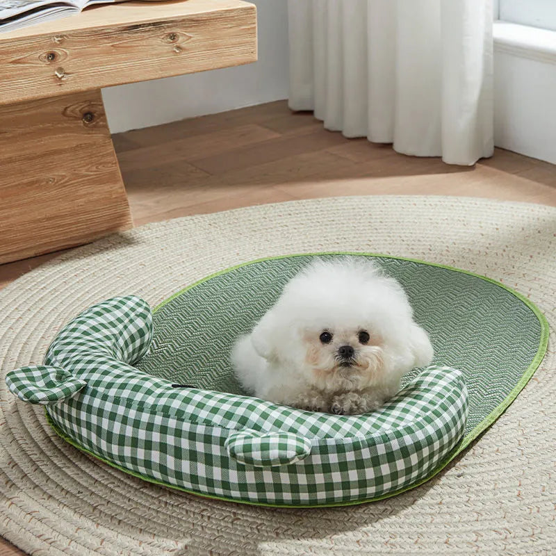 Green four seasons universal dog mat and cat bed, shown in large size as a cooling ice pad for summer.
