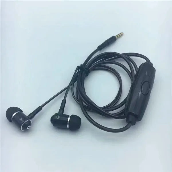 Blue LED light up earphones with 3.5mm plug and inline remote control on a dark background.