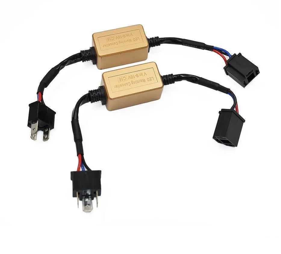 Black alloy Canbus decoder adapter for LED car headlights with plug connectors