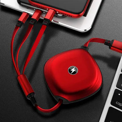 3 in 1 telescopic charging cable extended to 120 cm length with TPE wire and titanium connectors