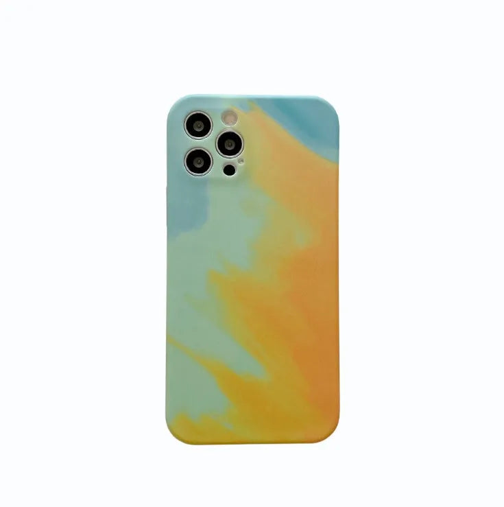 Silicone iPhone case with gradient geometry abstract design in blue, green, pink, purple colour options