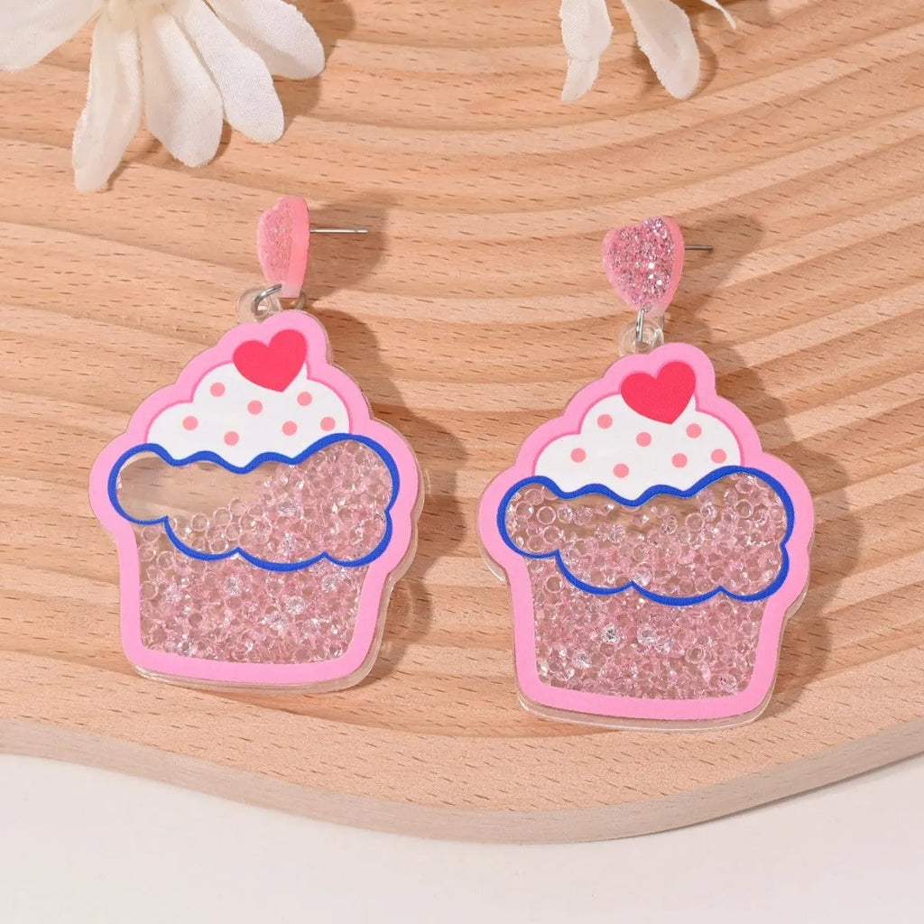 Acrylic drop earrings with cherry, strawberry, watermelon, pineapple, coconut, cake and ice cream designs
