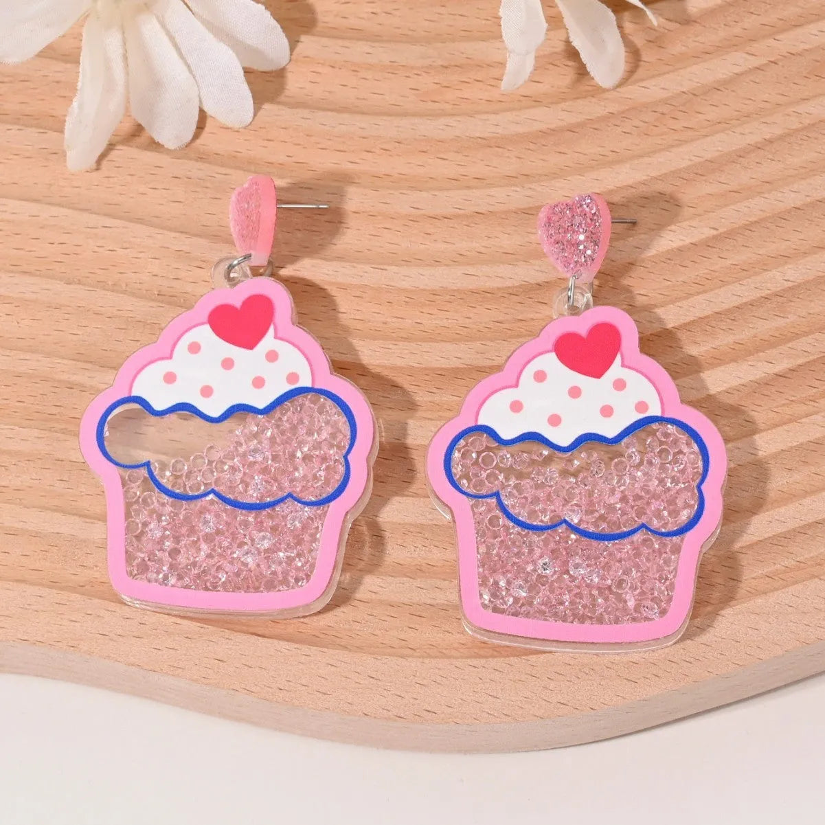 Acrylic drop earrings with cherry, strawberry, watermelon, pineapple, coconut, cake and ice cream designs