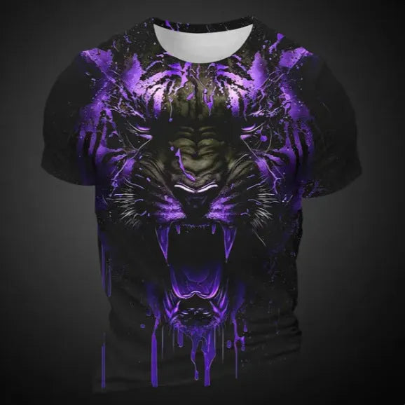 Men's 3D tiger pattern short sleeve t-shirt in thin bird eye cloth polyester fabric