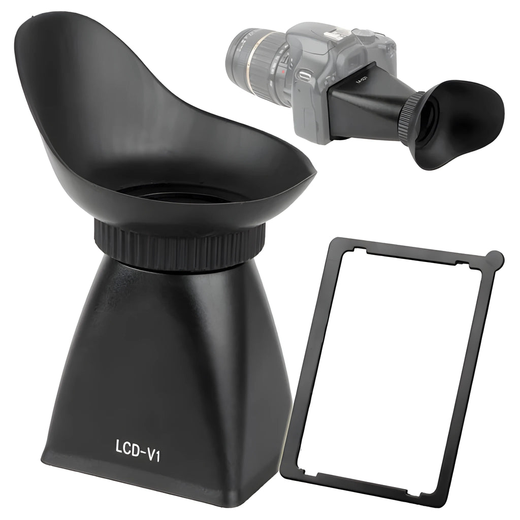 Black camera framing amplifier viewfinder magnifier with magnetic mount for DSLR cameras