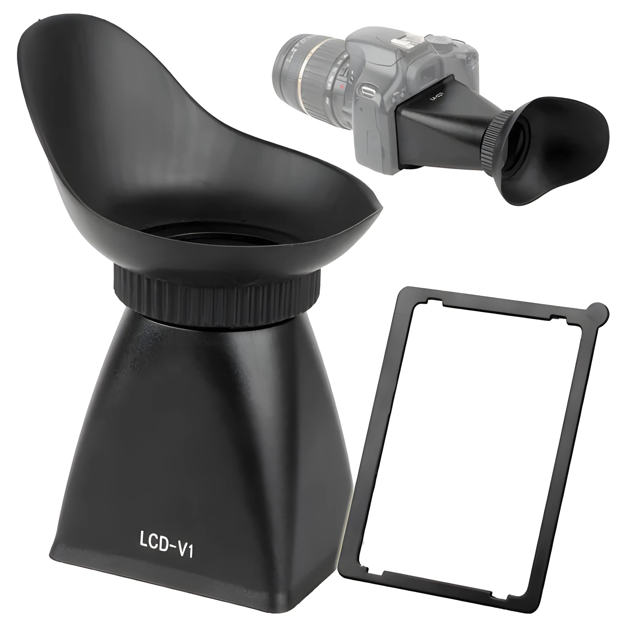 Black camera framing amplifier viewfinder magnifier with magnetic mount for DSLR cameras