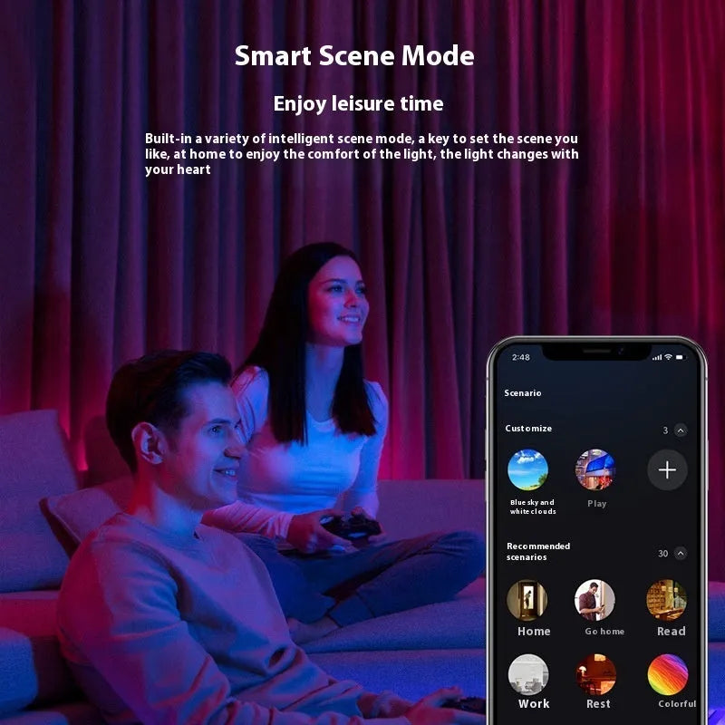 Smart WiFi Bluetooth RGBW colour changing ceiling lamp with remote and app control on mobile phone.