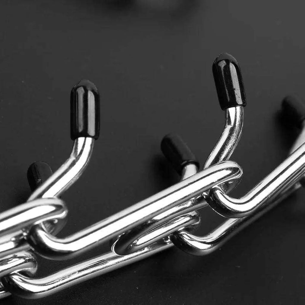 Stainless steel dog training pinch collar with adjustable links and rubber tips on prongs