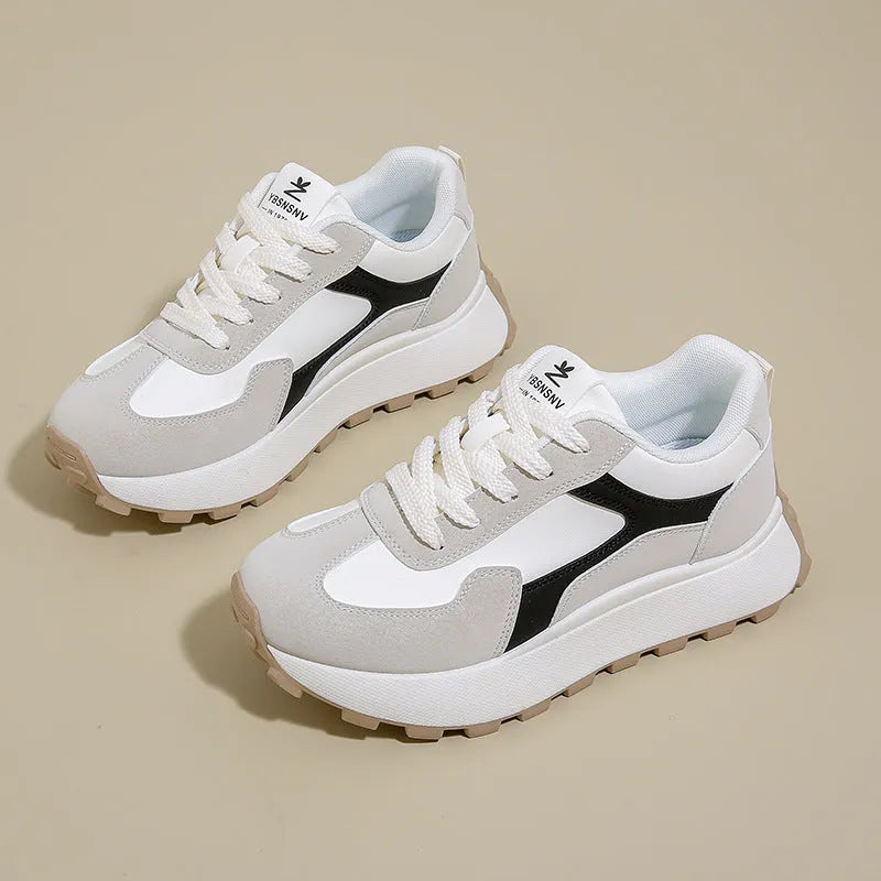 Women's platform sports running shoes in card black colour with rubber sole and front lace-up design