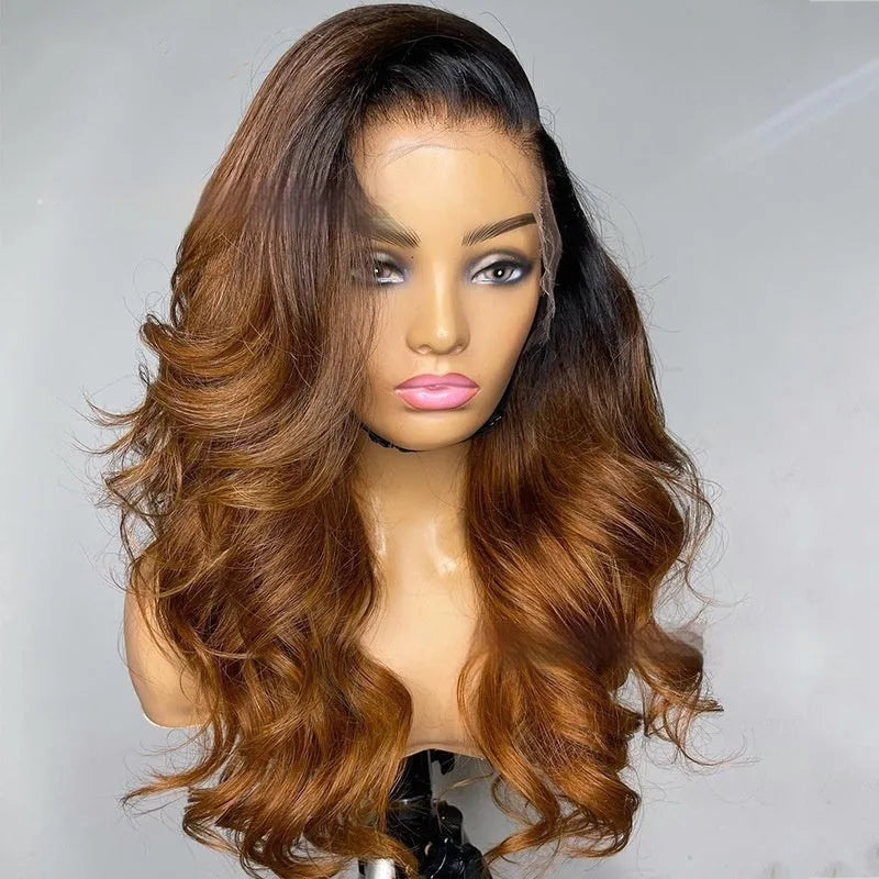 Real human hair Ruili style gradient wig with a lace front cap, shown in a long length.