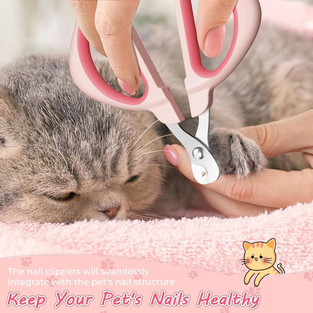 Blue cat nail clipper with a round positioning hole guide and non-slip handle.