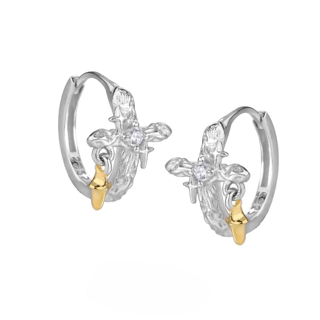 Geometric cross earrings in 925 silver with white gold colour finish