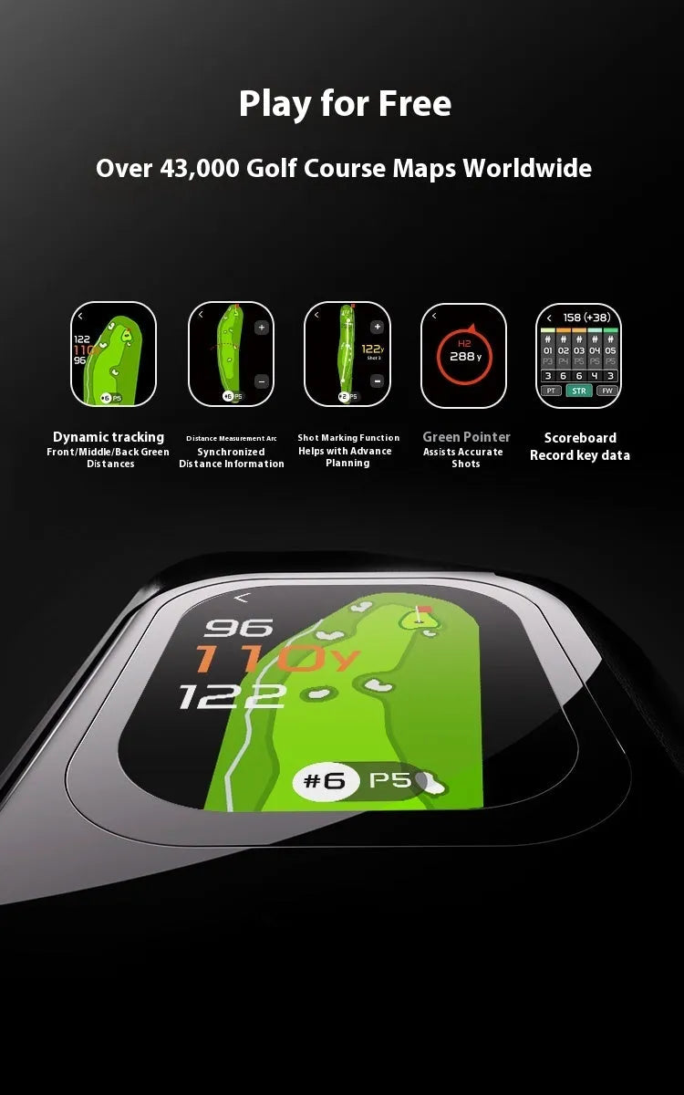 Black GenePro G1 golf GPS laser rangefinder with AMOLED touch screen.