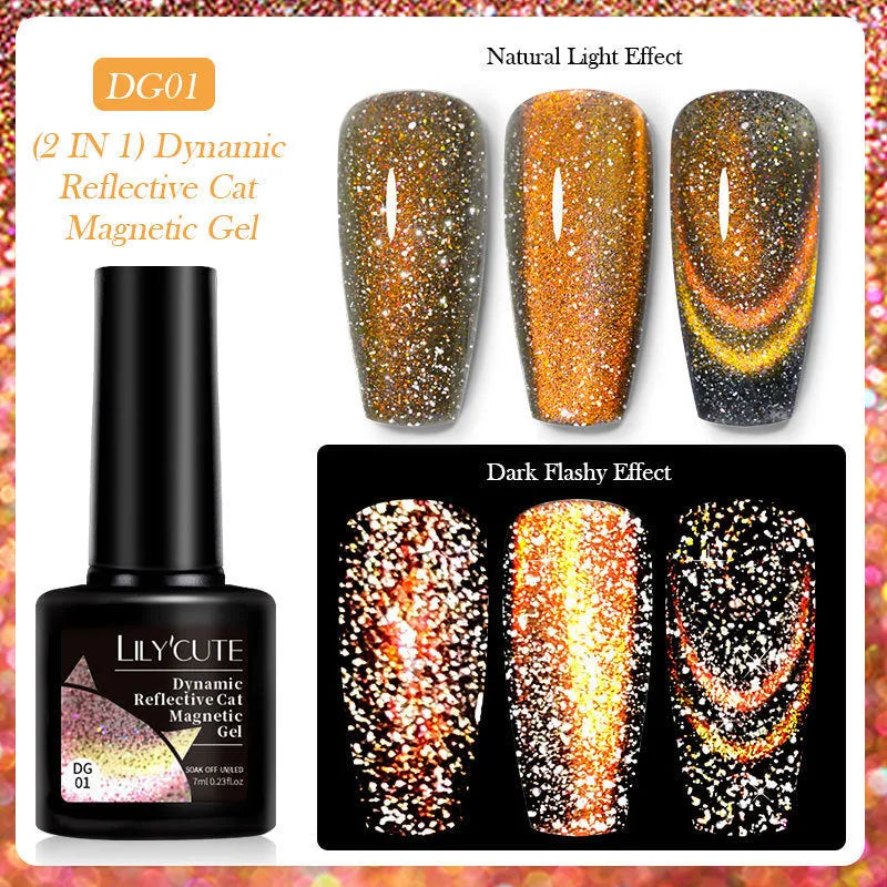 Cat eye series UV brilliant nail polish gel with diamond glitter in six colour variations