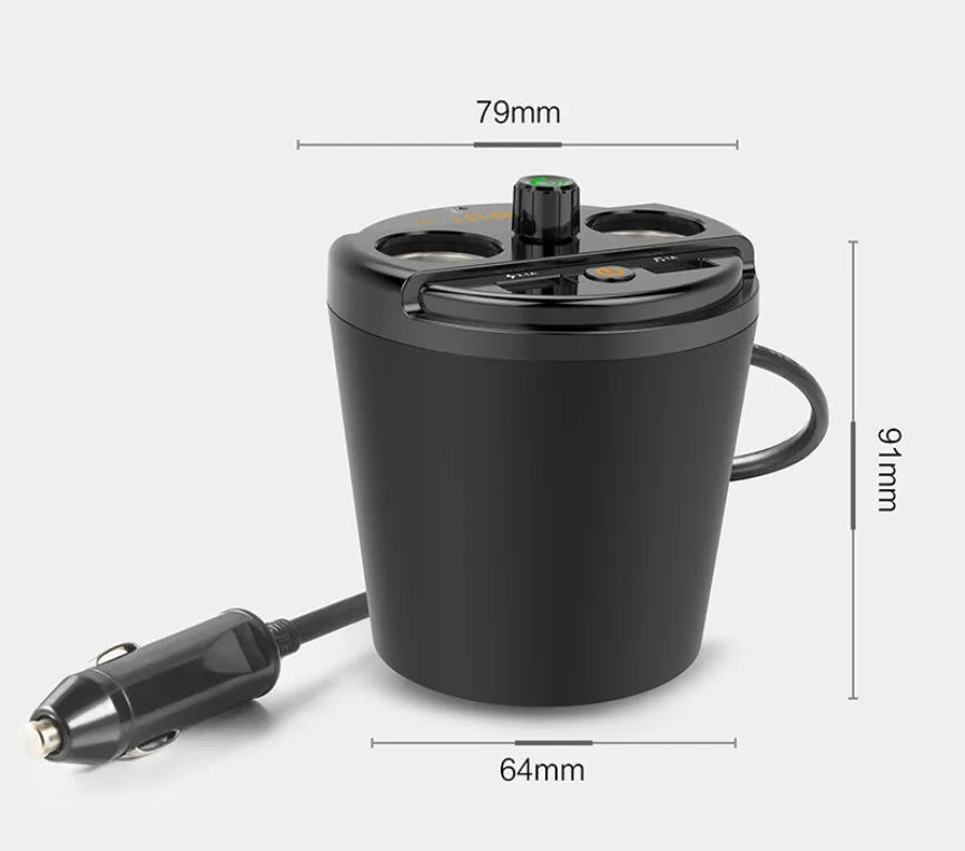 Car Bluetooth MP3 player FM transmitter with dual USB charger in cup holder design available in black grey gold