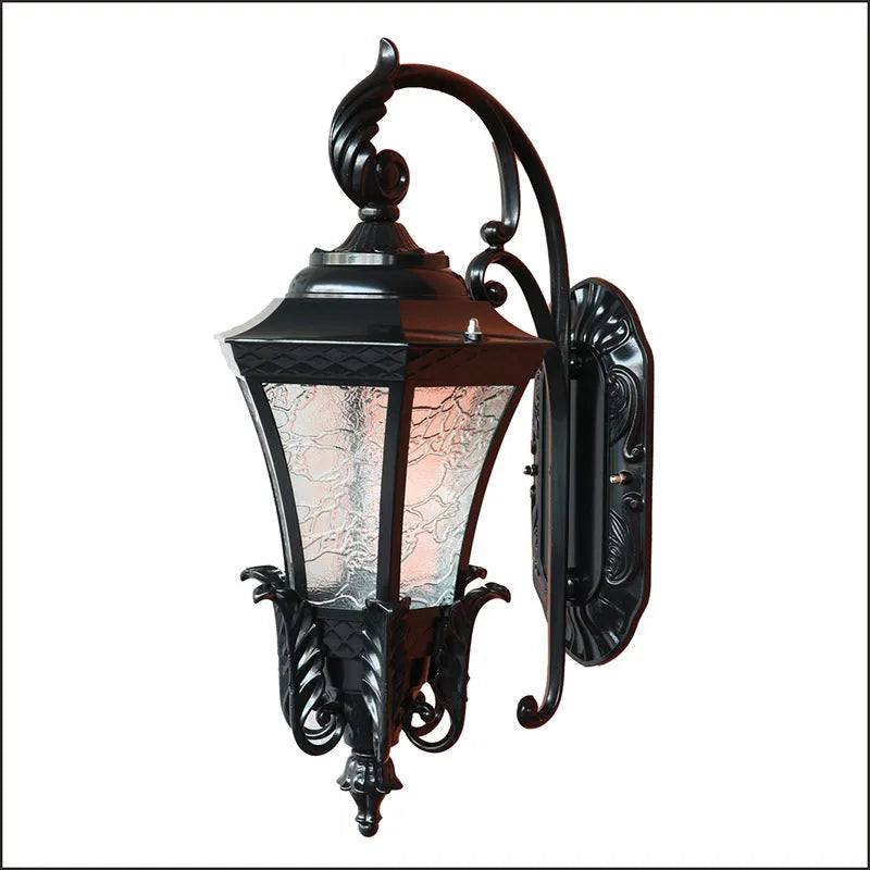 European-style black solar courtyard lamp with IP54 waterproof rating for outdoor wall mounting