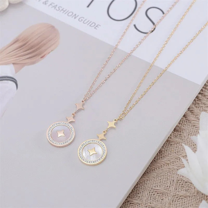 Women's titanium steel necklace with hexagonal star geometric pendant on O-ring chain