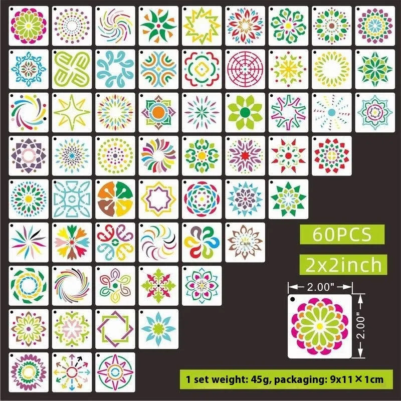 Milky white PET film spray painting stencils showing flower, animal, Hawaiian, and letter designs at 2-inch size