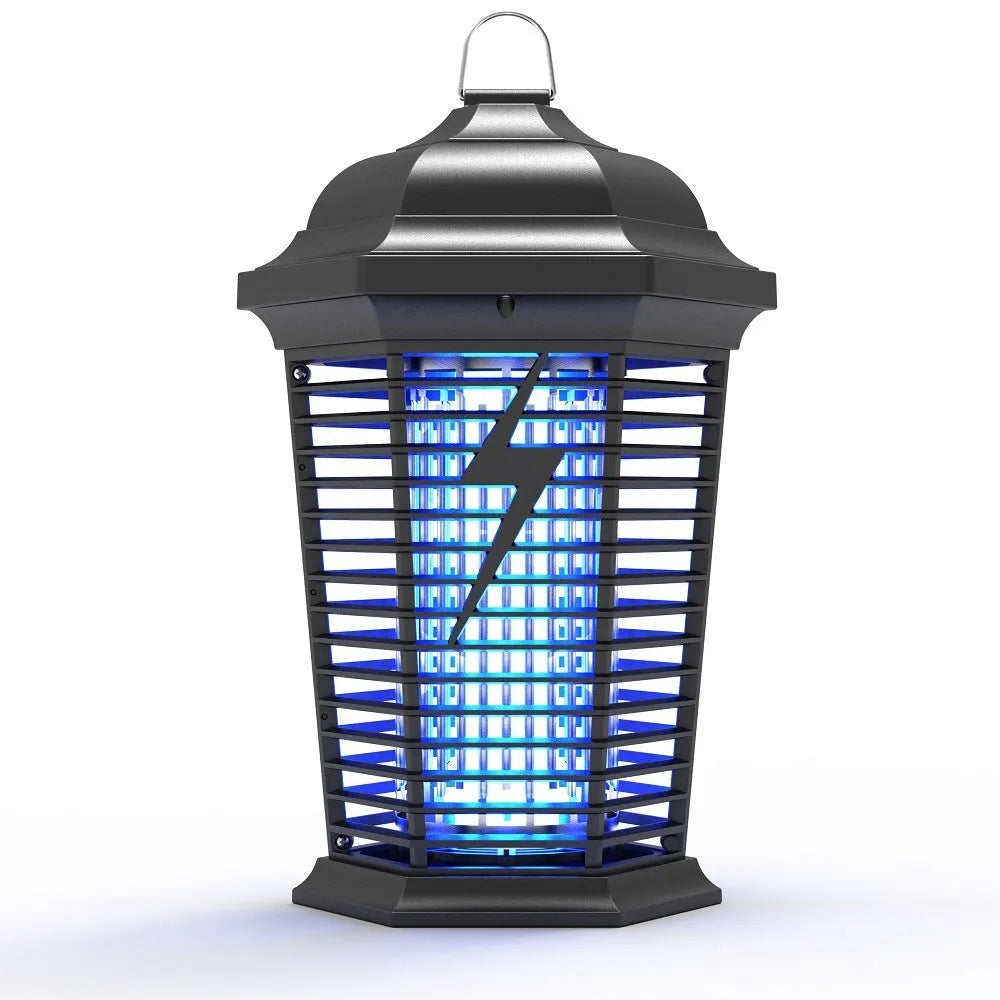 Black American style electric mosquito killer lamp with UV light and grid for household insect control.