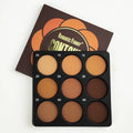 Makeup palette showing 9 dark matte colours in waterproof long-lasting formulation