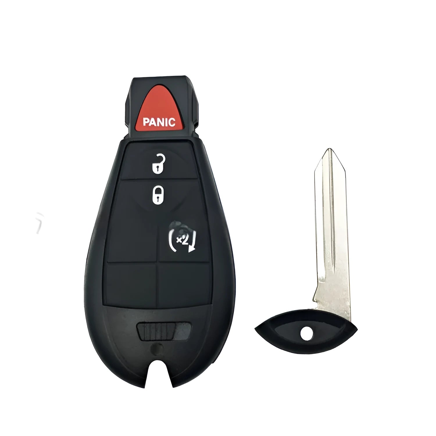 Chrysler Dodge smart key replacement shell in ABS brass and nylon, dimensions 85mm by 42mm by 15mm.