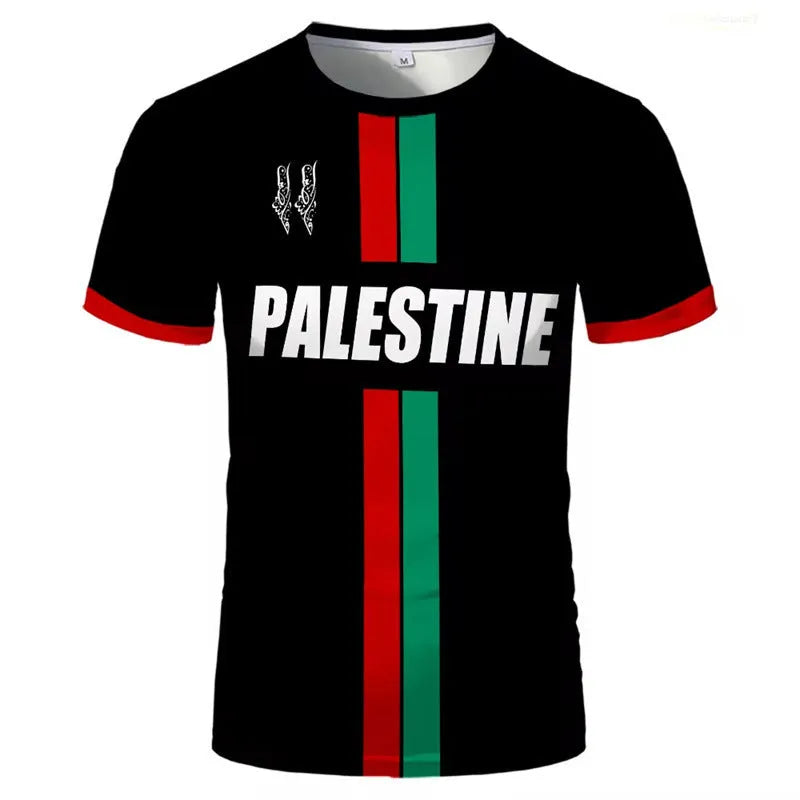 Black 3D printed football t-shirt with raised graphic on a mannequin, showing half sleeves and streetwear style.