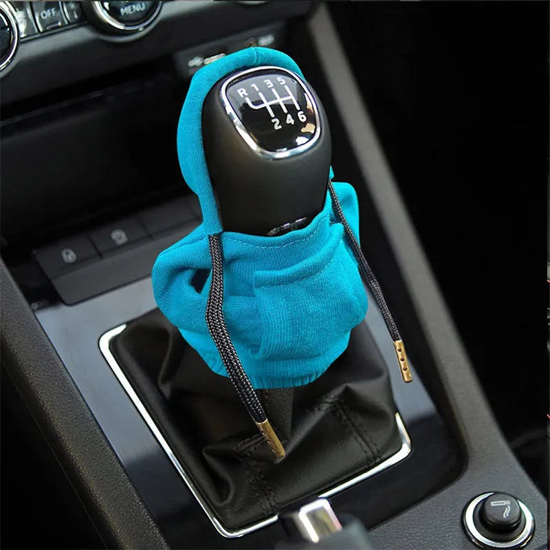 Universal pure cotton gear knob cover in hoodie style with adjustable cord in black colour