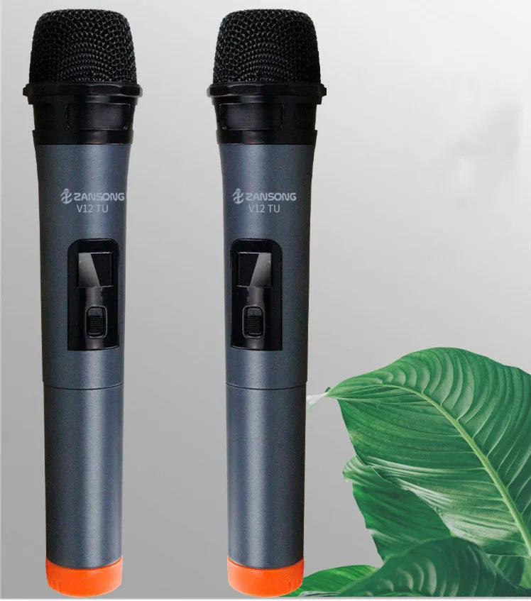Black Wireless Microphone V12 handheld dynamic microphone with USB receiver and accessories