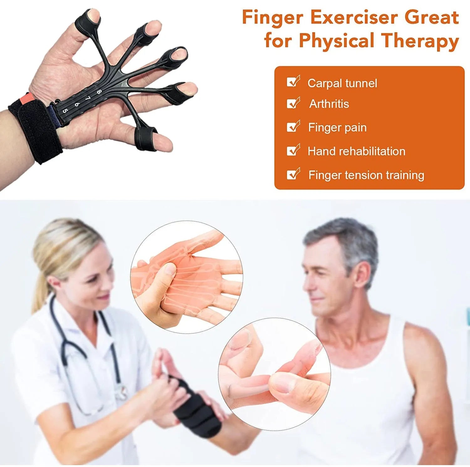Silicone finger flexion and extension rehabilitation trainer with adjusting belt