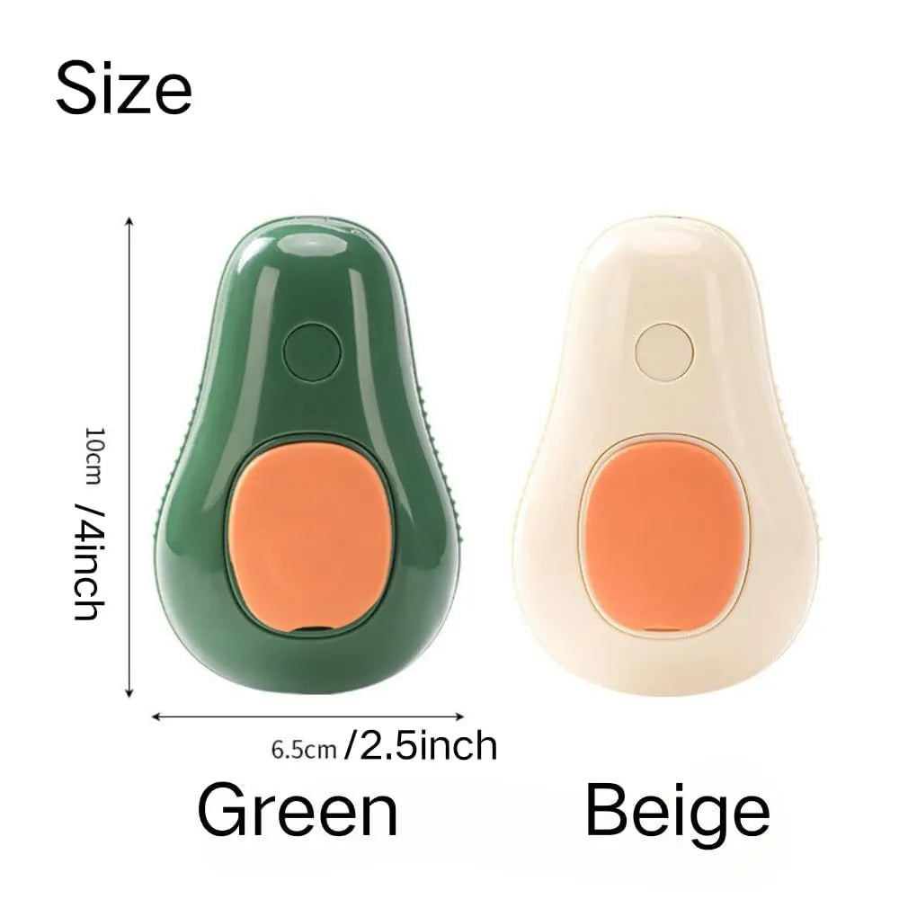 Green and white 3 in 1 cat steam brush with water spray, silicone teeth, showing 11cm size