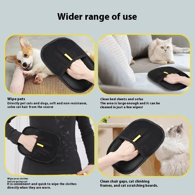 Black pet grooming gloves with silicone bristles for removing hair from dogs and cats
