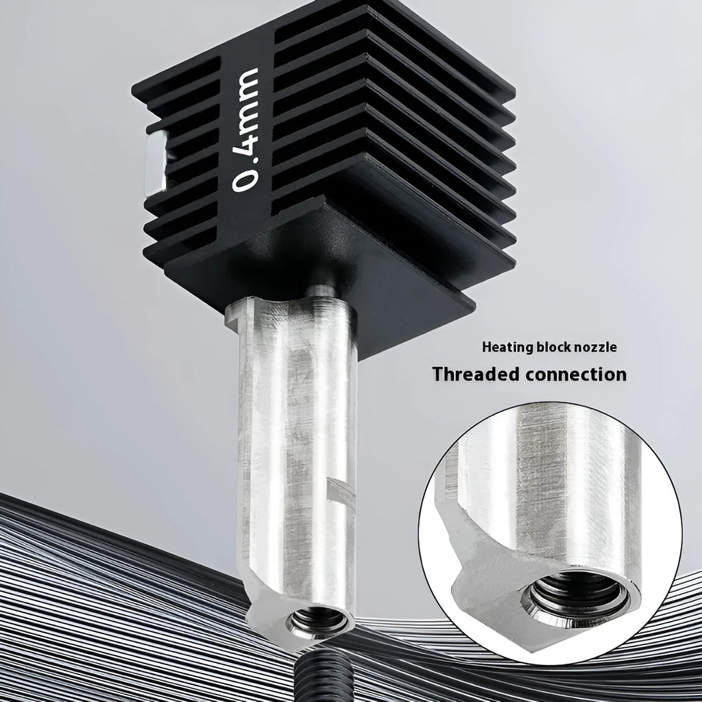 Bambu Lab A1 Mini hardened steel hot end assembly with multiple nozzle sizes and black silicone sleeve