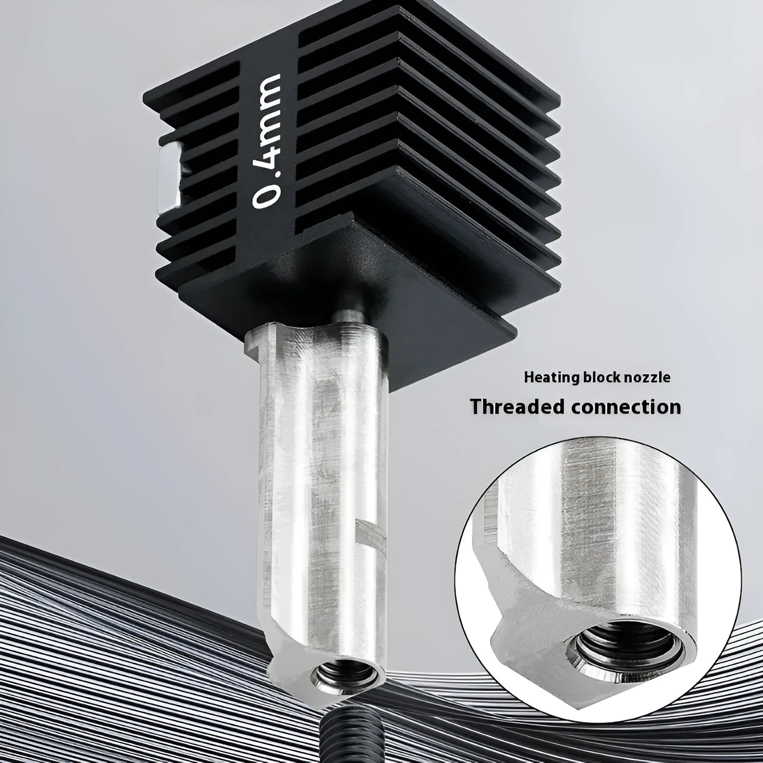 Bambu Lab A1 Mini hardened steel hot end assembly with multiple nozzle sizes and black silicone sleeve