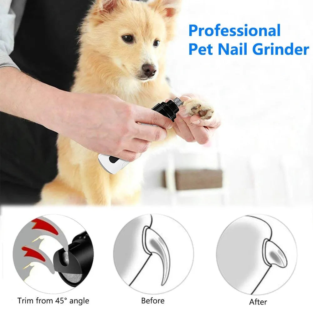 Electric dog nail grinder device showing LED indicators and LCD display for 3-speed pet nail trimming