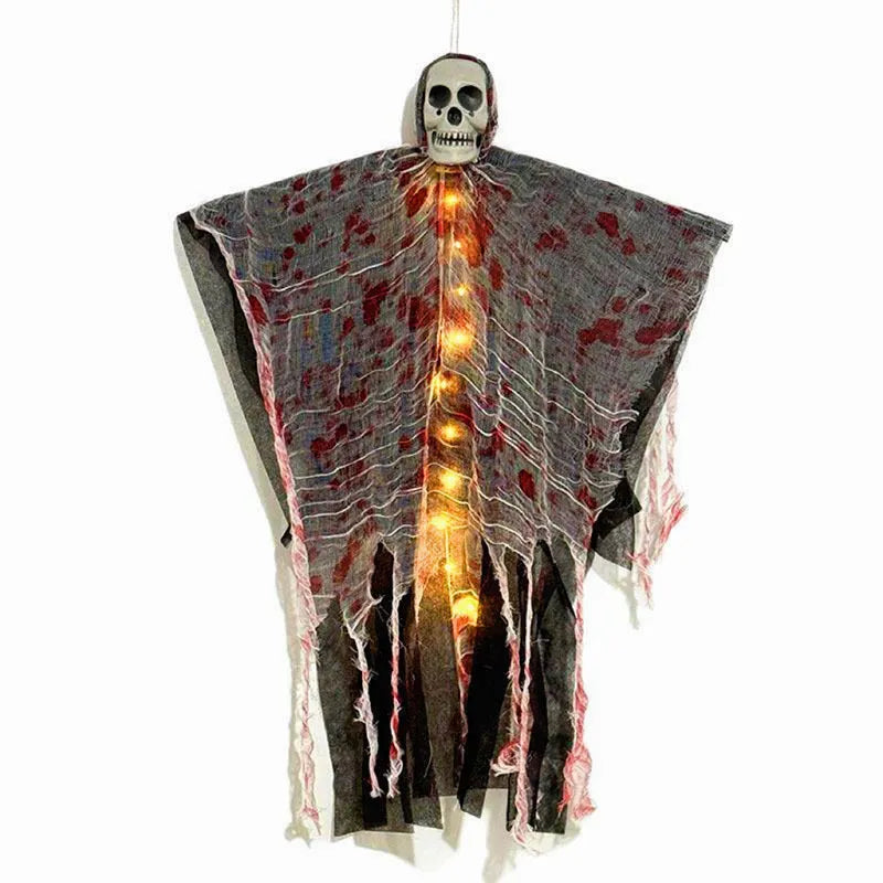 Plastic Halloween decoration with blood-dyed luminous skull hanging ghost design for outdoor displays