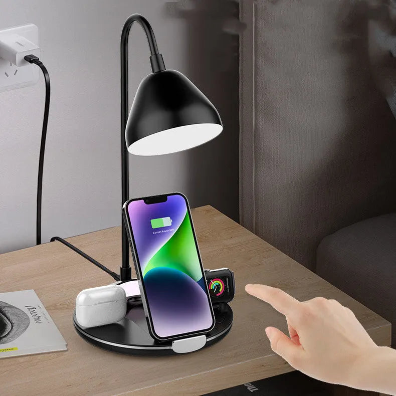 Black and white magnetic folding wireless charger shown open and closed
