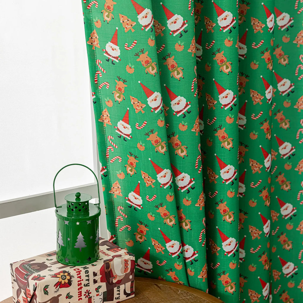Christmas snowman angel print curtain green red festive window treatment