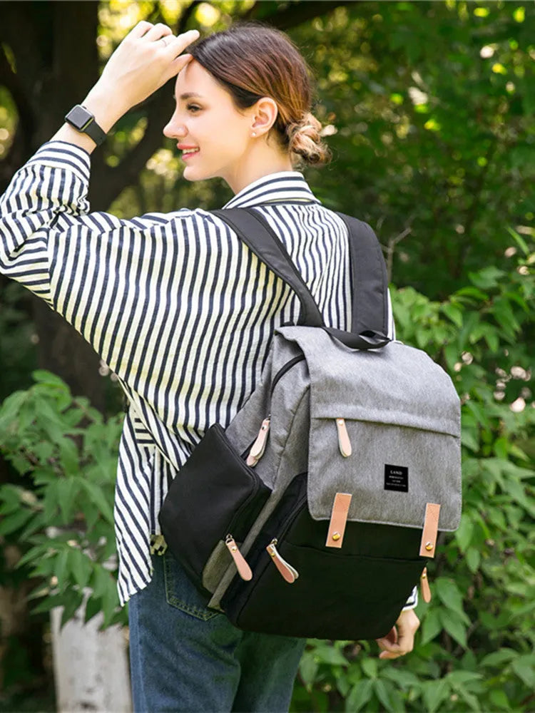 Landuo Mother large grey oxford cloth diaper backpack with changing mat.