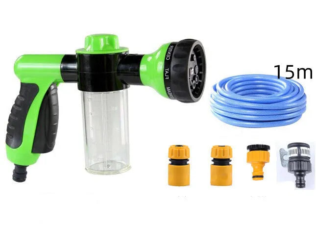 Green high-pressure foam spray gun with adjustable nozzle and long water pipe for car and garden cleaning