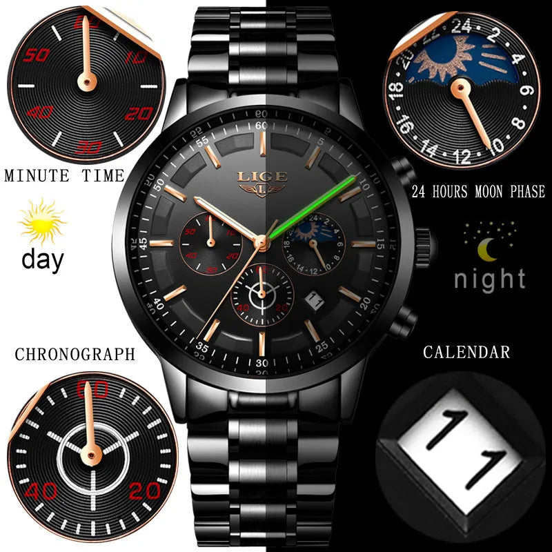 Men's waterproof quartz sports business watch in multiple colour options with 12mm thickness