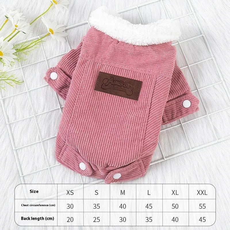 Lambswool grey dog vest with wool lining shown on pet model in size M