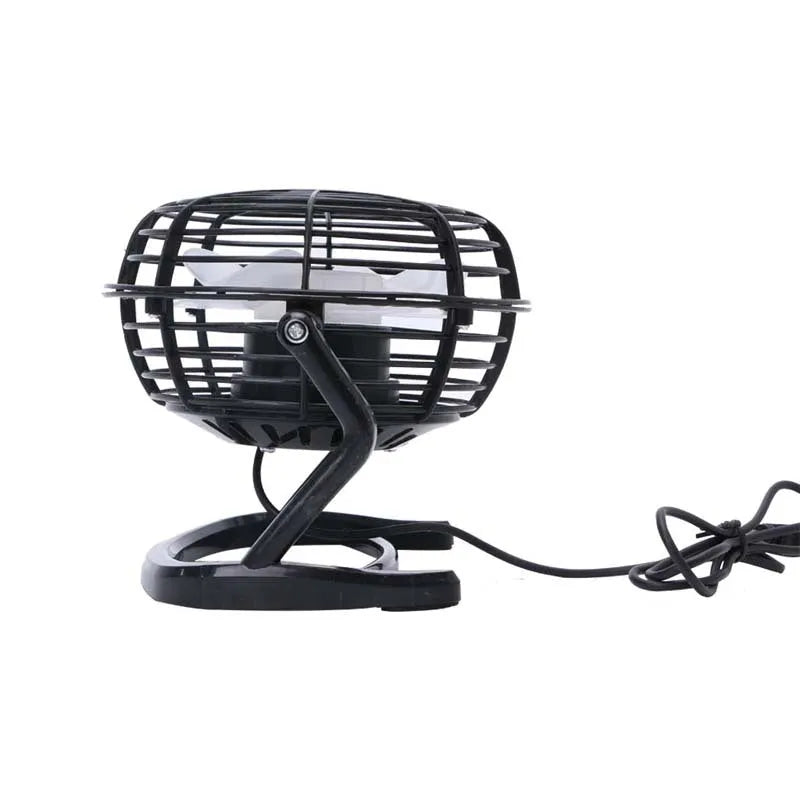 Mini USB desk fan with adjustable angle, black plastic housing, and 96mm blades for laptop cooling