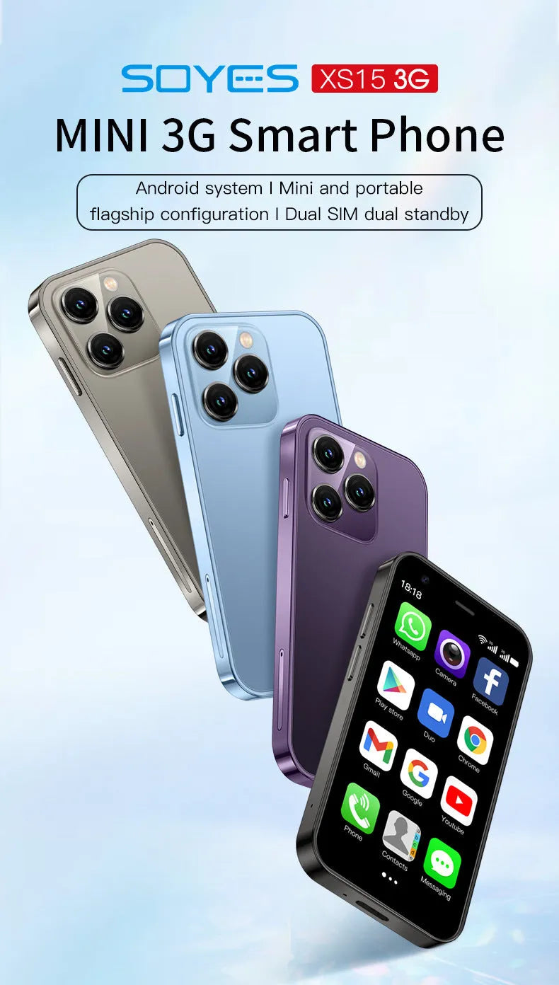 S23PRO XS15 mini smartphone in Black, Green and Pink Purple colours showing straight plate design