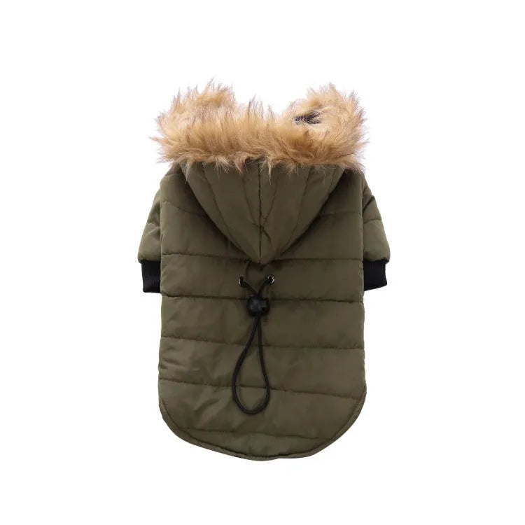 Winter pet dog coat polyester cotton lining available in green grey and red sizes S M L XL