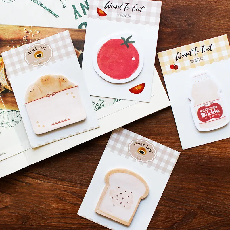 Food Bread Handbook note paper pack with 30 sheets in food-themed colours on 85mm by 120mm cards.