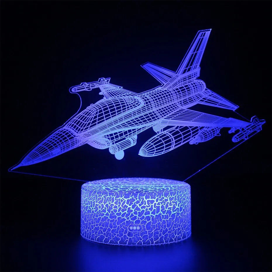 Cartoon airplane-shaped night light with a touch switch on a white acrylic base.