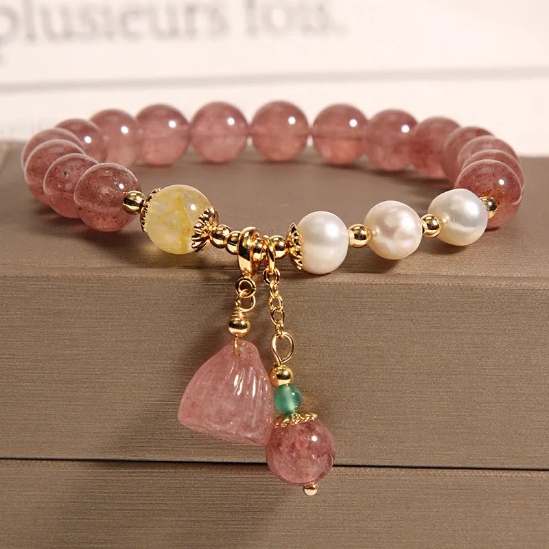 Women's multi-layer crystal bracelet in Korean style with garnet, pearl, quartz, jade and moonstone pendants.