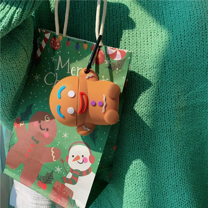 Thick gingerbread man silicone protective cover for AirPods 1st and 2nd generation with hook
